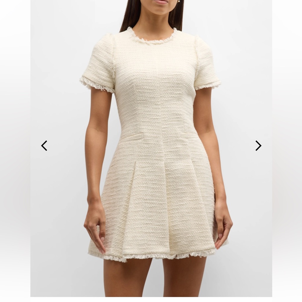 Cinq A Sept
Nova Cotton Boucle Pleated Mini Dress in ivory size 4